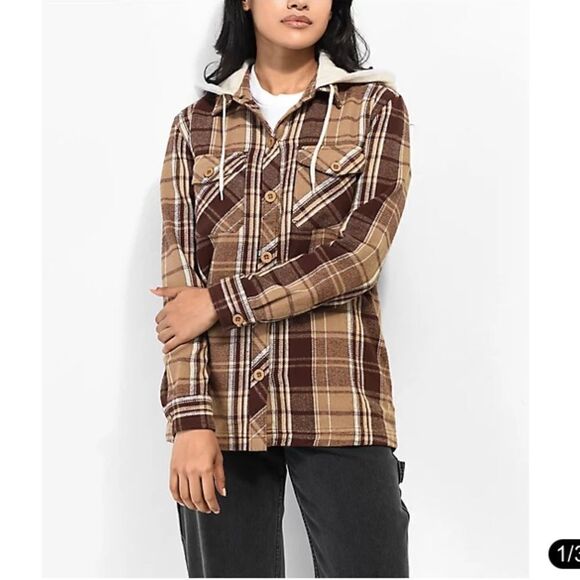 🔥 Take 50% OFF- Empyre Brown Hooded Flannel Shirt, Size-L - Picture 1 of 9